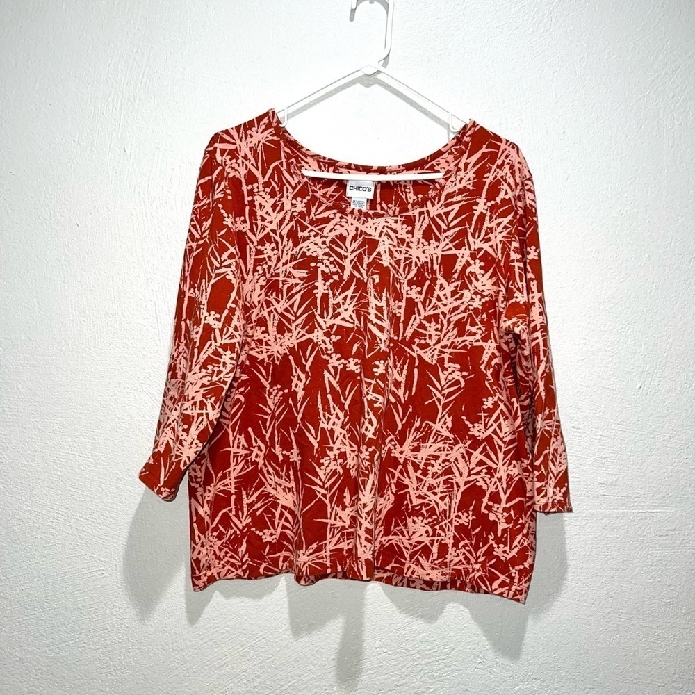 Chico's Red Print Long Sleeve Shirt